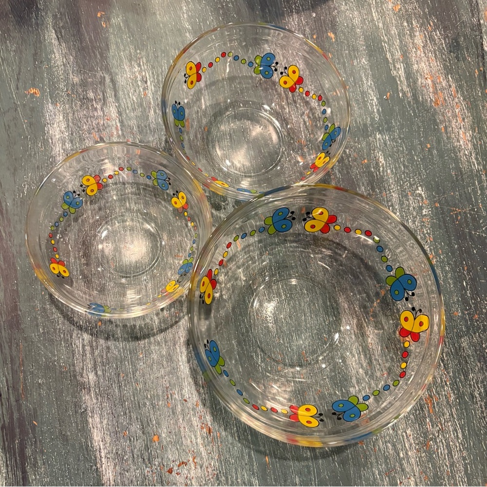 3 piece set of vintage Imperial Glass butterfly and dots nesting bowls